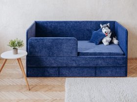 Диван-кровать Happy (синий) в Бобровке - bobrovka.mebel-nsk.ru | фото
