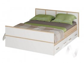 Двуспальная кровать 1,4м Сакура (дуб сонома/белый) в Бобровке - bobrovka.mebel-nsk.ru | фото