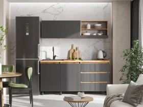 Кухонный гарнитур 1,7м Хелен  (дуб крафт золотой/графит) в Бобровке - bobrovka.mebel-nsk.ru | фото