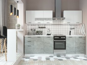 Кухонный гарнитур Дуся 2,0 м (белый глянец/цемент) в Бобровке - bobrovka.mebel-nsk.ru | фото