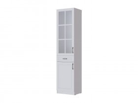 Пенал-витрина Апполия гостиная (белый/белый дуб) в Бобровке - bobrovka.mebel-nsk.ru | фото