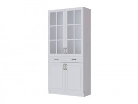 Шкаф-витрина Апполия гостиная (белый/белый дуб) в Бобровке - bobrovka.mebel-nsk.ru | фото