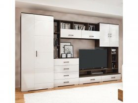 Стенка Коста МДФ (дуб венге/белый глянец) в Бобровке - bobrovka.mebel-nsk.ru | фото